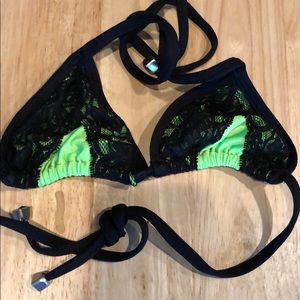 swimsuit bikini top lime greenwith black lace